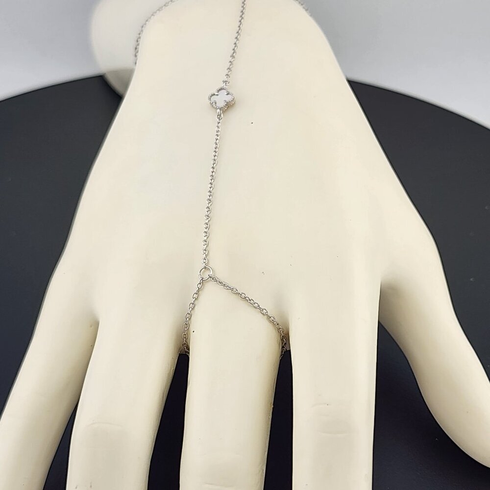 Sterling Silver Clover Hand Bracelet with Ring - Picture 4 of 9
